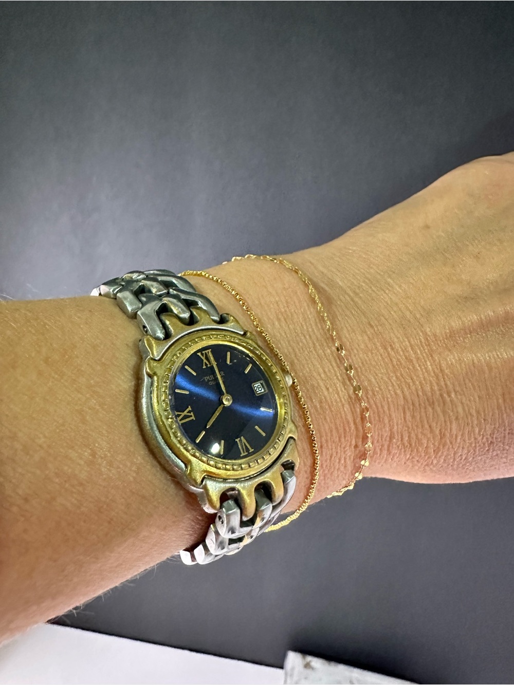 Pulsar Two-Tone Gold and Silver Bracelet Watch with Blue Dial